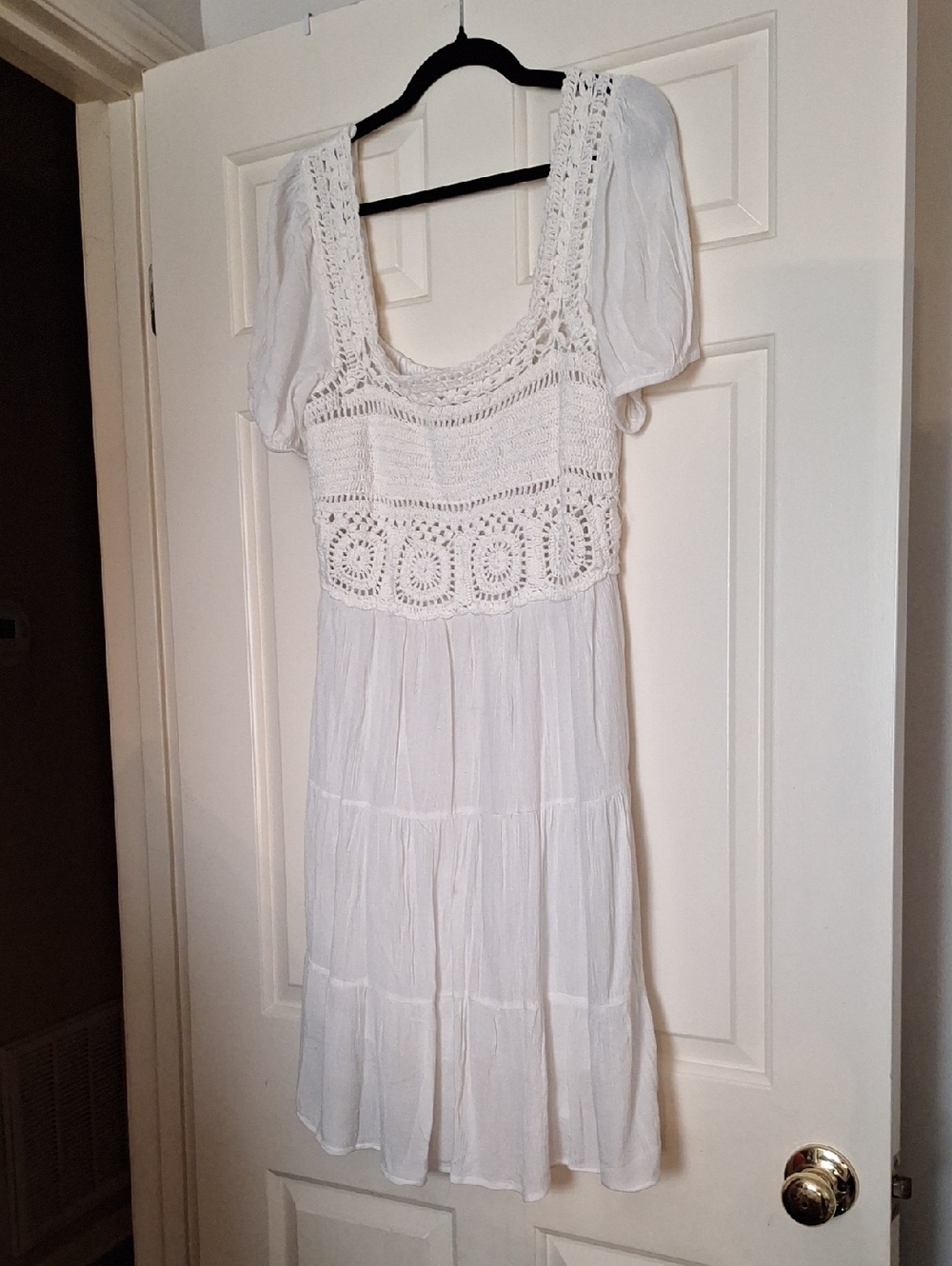Jessica Simpson White Crochet Bodice Midi Dress